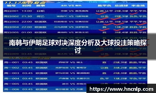 南韩与伊朗足球对决深度分析及大球投注策略探讨